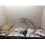 A collection of 13 Victorian and early 1900 ladies fans, and a 20th century Chinese fan, largest