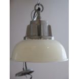 An industrial style cream hanging ceiling lamp, 34cm diameter x 34cm tall