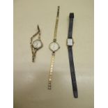 Two 9ct manual wind ladies wristwatches, one on a sprung strap, both hallmarked to straps, total