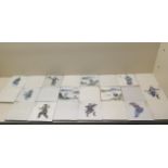 A collection of 11 hand decorated Chinese tiles and 12 plain tiles, approx 13cm x 13cm, some small