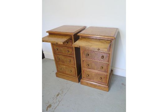 A pair of new burr oak bedside chests, each with a slide above four drawers, made by a local - Image 2 of 4