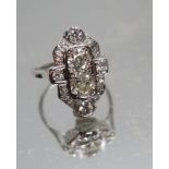 A vintage platinum and diamond ring, approx 2ct of diamonds, size M, head approx 22mm x 15mm, the