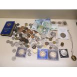 A small amount of coinage and 3 banknotes including Maundy threepenny pieces