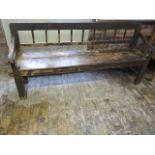 A Continental pine hall shabby chic bench, 92cm tall x 193cm x 49cm
