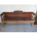 A 19th century Continental pine bench in its original scumble finish, 193cm wide x 45cm deep x