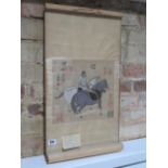 A Chinese 20th century silk scroll tapestry horsemanship from a painting by Han Gan under a