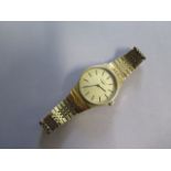 A ladies gold plated Longines bracelet wristwatch, 23mm case, running, hands advance, some usage