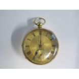 An 18ct yellow gold keywind pocket watch with base metal dust cover, movement number 32880, 5cm