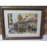 A 20th century watercolour of Berwick Street Market, London, signed, frame size 40cm x 50cm