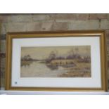 From a local collection Robert Winter Fraser Fen Punt on the Ouse, in a gilt frame, overall 49cm x