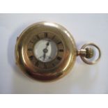 A 9ct yellow gold half hunter pocket watch by JW Benson London with 5 cm case, dial good, running,