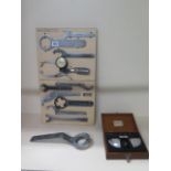 A selection of Rolls Royce spanners and a Rolls Royce throttle synchronising kit