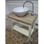 A pre-owned Neptune Chichester counter top open washstand with bowl and tap, height including bowl