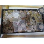 A collection of assorted coinage including two £5 coins