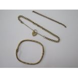 A 9ct gold bangle with a broken clasp, approx 8.8 grams, a gilt metal bangle with metal core, broken