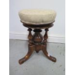 A Victorian carved walnut revolving piano stool, recently reupholstered, in good condition