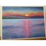 An original framed acrylic on canvas by C.J Clarke, Evening Across the Bar, StIves Bay, from Hayle