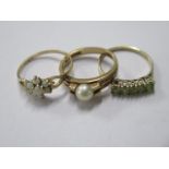 Three 9ct yellow gold dress rings, sizes M, O, P, approx 6.3 grams