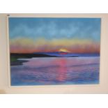 An original framed acrylic on canvas by C.J Clarke, Evening Across the Bar, StIves Bay, from Hayle