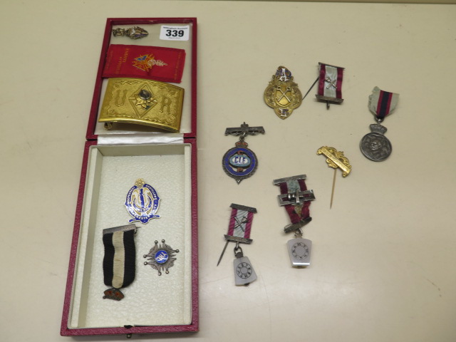 9 assorted silver and other medallions, Masonic, Oddfellows, Buffalo including Knights of Pythians