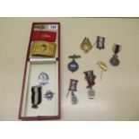 9 assorted silver and other medallions, Masonic, Oddfellows, Buffalo including Knights of Pythians