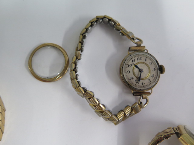 A 9ct yellow gold watch on a sprung 9ct strap approx 14.4 grams and 3 9ct watches on plated - Image 4 of 4