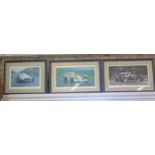 Three Gerald Coulson Racing prints, all signed by the artist, largest 60cm x 76cm, all good, On