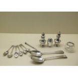 A collection of assorted silver including flatware, weighable silver approx 10 troy oz, also a