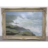 Gerald Coulson, British 1926-, oil on canvas seascape in a cream distressed finish frame, frame size