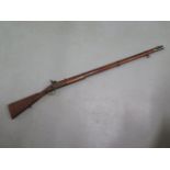 A Victorian percussion cap Brown Bess musket, stamped VR under crown and TOWER, 142cm long, good