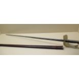 An Officers sword by Henry Wilkinson with leather scabbard, blade 82cm long, has been polished