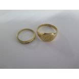 An 18ct yellow gold signet ring, size U, and an 18ct diamond ring, size L, total weight approx 7.9