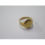 A hallmarked 18ct gold signet ring, size J, approx 6 grams, engraved to shank