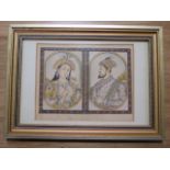 A Mogal portrait watercolour Prince and Princess in a modern gilt frame, 17cm x 24cm, generally good