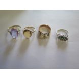 Four 9ct yellow gold rings, sizes S,N,Q,O, approx 11.2 grams