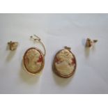 A 9ct gold Cameo pendant brooch and earrings, total approx 15 grams