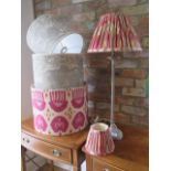 Two Sam Wilson owl and fox lampshades, 40cm and 30cm, a Pooky lamp with shade and mini shade and a