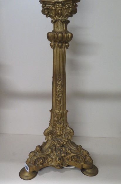 An impressive gilt painted bronze triform column table lamp, 57cm tall, not including light fitting - Image 2 of 5