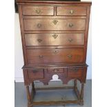 An 18th century and later oak 5 drawer chest on a 3 drawer stand, 160cm tall x 97cm x 51cm