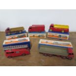 4 Dinky lorries- A.E.C tanker 591, Guy van 514, Big Bedford 522 and Foden 501 and a fire engine 555,