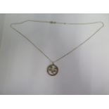 A 9ct gold pendant on a fine gold 14ct gold chain 50cm long, approx total weight 2.9 grams