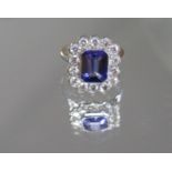 A platinum tanzanite and diamond ring, approx 3.5ct of tanzanite, approx 1.5ct of diamonds, size