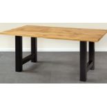 A new good quality solid oak and steel dining table, 76cm tall x 180cm x 100cm RRP £815