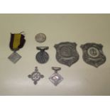 A collection of silver temperance medals and other silver items, total weight approx 3.6 troy oz