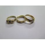 Three hallmarked 18ct yellow gold rings, sizes N,O,P, total approx 9 grams