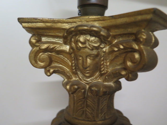 An impressive gilt painted bronze triform column table lamp, 57cm tall, not including light fitting - Image 4 of 5