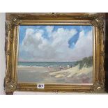 John Rohda, oil on board, North Norfolk beach scene in a gilt frame, frame size 36cm x 44cm