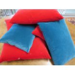 6 x velvet Heals cushions, 5cm x 53cmx 31cm, 1 x cushion 40cm x 40cm