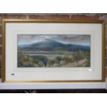 A watercolour landscape in a gilt frame, signed bottom left, frame size 48cm x 77cm