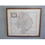 A Robert Morden coloured map of Warwickshire, some overall stains but colours good, frame size